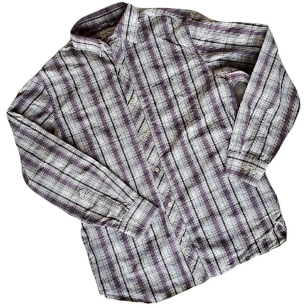 BANANA REPUBLIC Purple Plaid Button Down S…